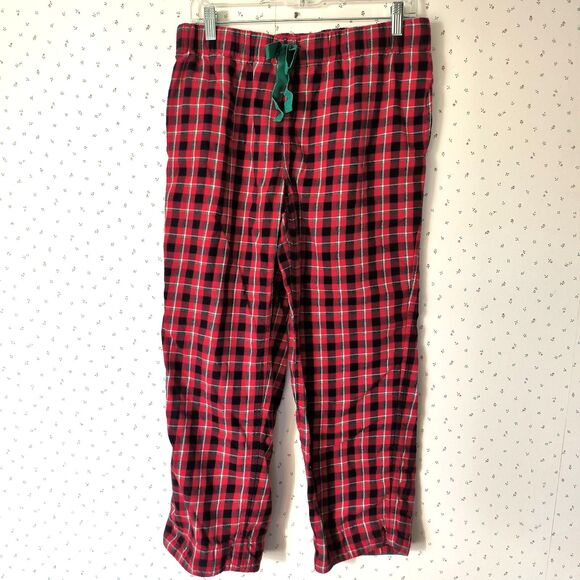 Lands' End Flannel Pajama Set Womens M Red Tartan Plaid Cotton Cozy Pockets - Picture 4 of 16